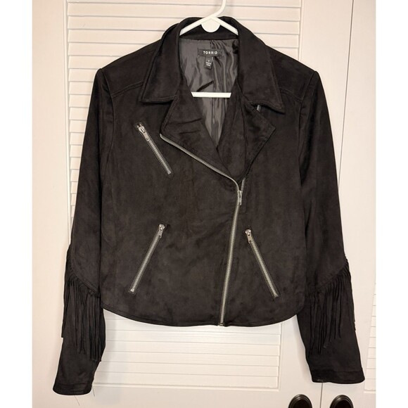 torrid Jackets & Blazers - Torrid Black Faux Suede Fringe Moto Jacket Cropped Western Boho Size 2X